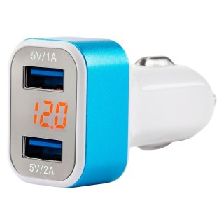 Ładowarka samochodowa 2x usb + woltomierz test-04 amio-01028