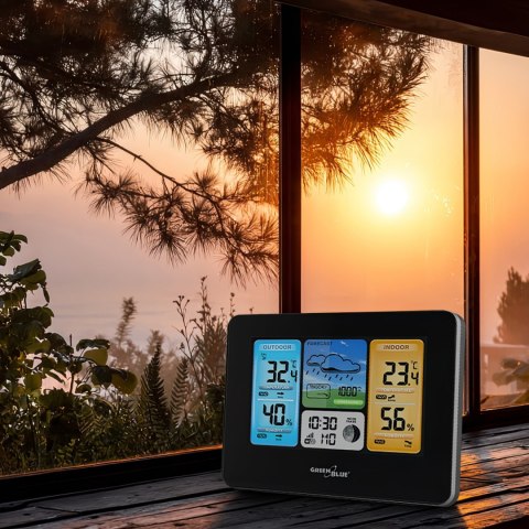 Stacja pogody bezprzewodowa GreenBlue, kolorowa, WiFi, fazy księżyca, GB522