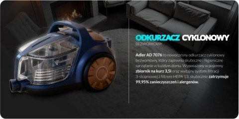 AD 7076 Odkurzacz cyklonowy 3,5 l | filtr hepa 13 | 5 końcówek w zestawie
