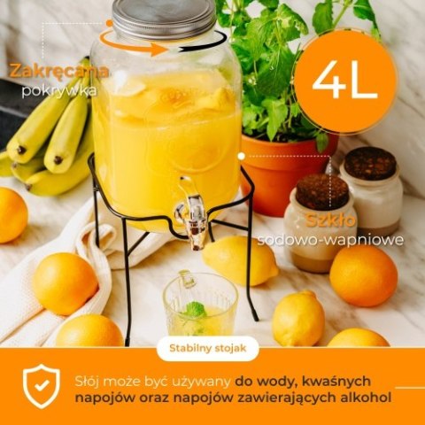 AD 6741 Słój do napojów z kranikiem 4l ze stojakiem | szklany dyspenser z zapasowym kranikiem