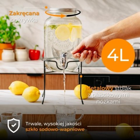 AD 6741 Słój do napojów z kranikiem 4l ze stojakiem | szklany dyspenser z zapasowym kranikiem
