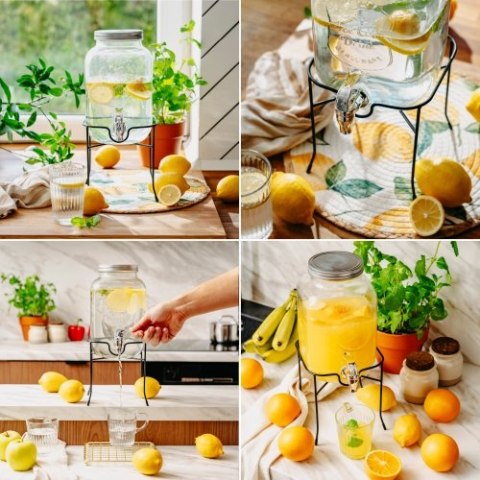 AD 6741 Słój do napojów z kranikiem 4l ze stojakiem | szklany dyspenser z zapasowym kranikiem