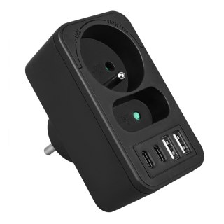Gniazdko prądowe x2 + 4xUSB Maclean, rozgałęźnik z 2 gniazdami, 2xUSB A, 2xUSB C PD 20W, 1x16A + 1x6A, MCE249 F/B