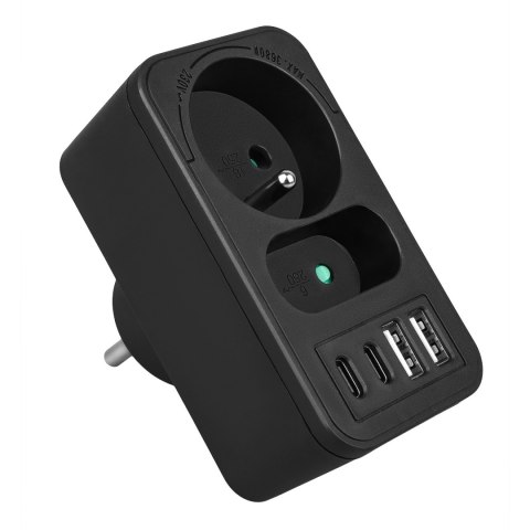 Gniazdko prądowe x2 + 4xUSB Maclean, rozgałęźnik z 2 gniazdami, 2xUSB A, 2xUSB C PD 20W, 1x16A + 1x6A, MCE249 F/B