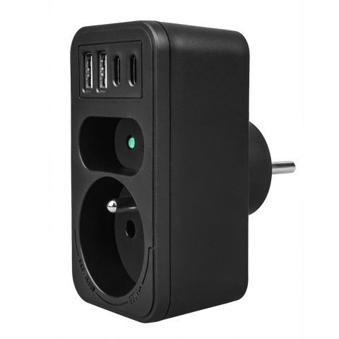 Gniazdko prądowe x2 + 4xUSB Maclean, rozgałęźnik z 2 gniazdami, 2xUSB A, 2xUSB C PD 20W, 1x16A + 1x6A, MCE249 F/B