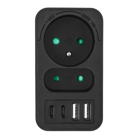 Gniazdko prądowe x2 + 4xUSB Maclean, rozgałęźnik z 2 gniazdami, 2xUSB A, 2xUSB C PD 20W, 1x16A + 1x6A, MCE249 F/B