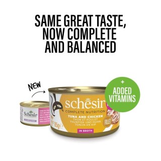 SCHESIR dla kotów Adult w Naturalnym Soku Tuńczyk z Kurczakiem i Ryżem 85g