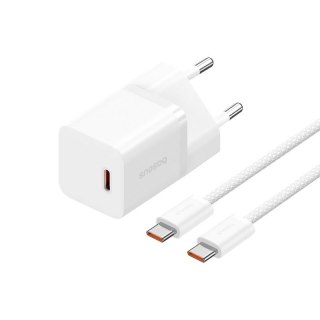 Ładowarka Baseus GaN5 mini 1C 30W EU+kabel USB-C (moon white)