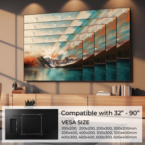 MACLEAN UCHWYT DO TV MAX VESA 600X400, 32-90", 80KG, REG. ODCHYLENIA +15°~-15° MC-421