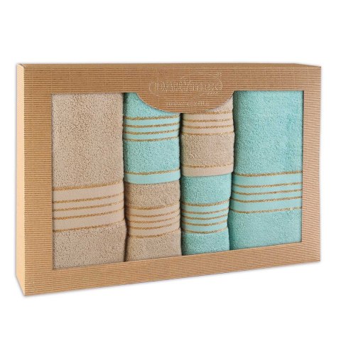 Ręcznik D Bawełna 100% Tiwano Cappuccino + Jasny Turkus (P) 2x30x50+2x50x90+2x70x140 kpl.