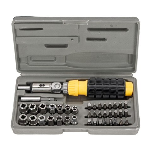 10013 Wkrętak z grzechotką i bitami zestaw 40 elementów, Mega