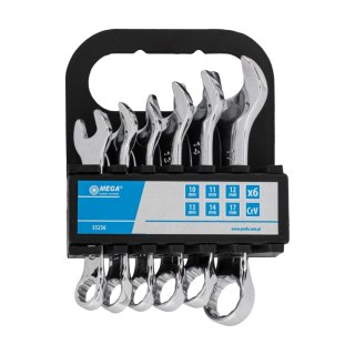 35236 Klucze oczkowo-płaskie krótkie CrV zestaw 6 elementów., 10-17mm, Mega