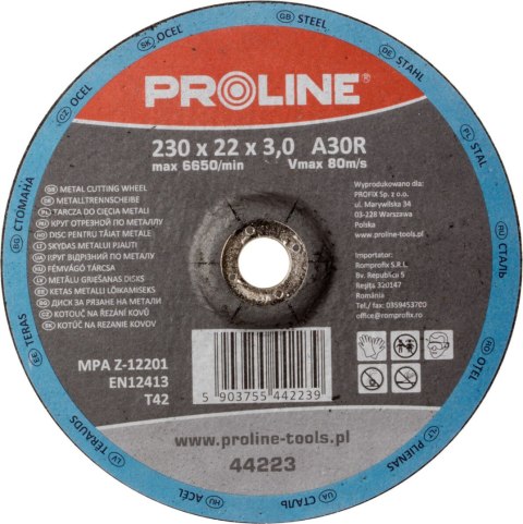 Tarcza do cięcia metalu wyp. t42, 230x3.0x22a30r proline
