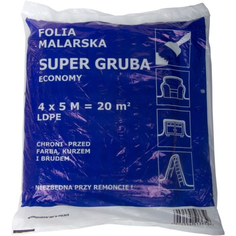 Folia malarska ldpe 4*5m, gruba (grubość: ok.20 mikro-m)