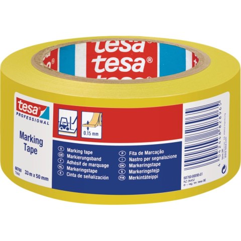 Taśma ostrzegawcza pvc 33m:50mm, żółta; przylepna