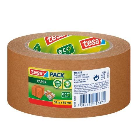 Taśma pakowa papierowa 50m:50mm, brązowa