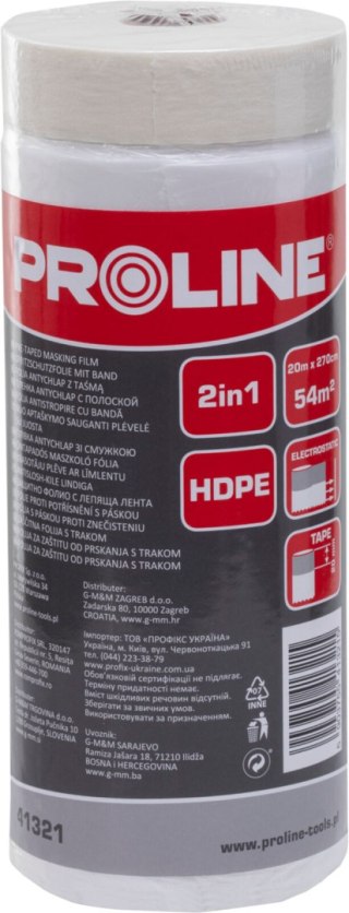 Folia antychlap z taśmą malarską, 33 m x 55 cm, proline