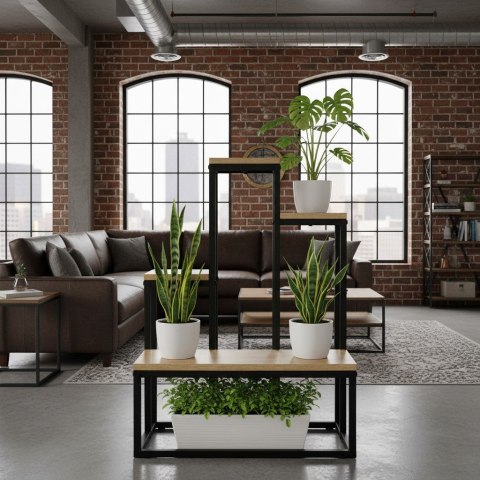 Kwietnik stojący metalowy piętrowy stojak na 6 kwiatów regał dąb antyczny