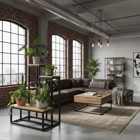 Kwietnik stojący metalowy piętrowy stojak na 6 kwiatów regał dąb antyczny