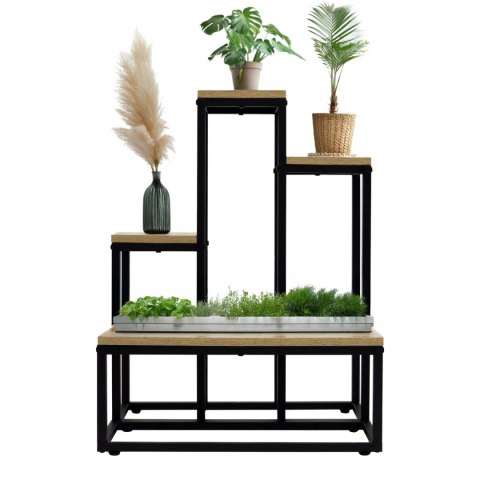 Kwietnik stojący metalowy piętrowy stojak na 6 kwiatów regał dąb antyczny