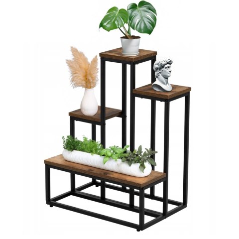 Kwietnik stojący metalowy piętrowy stojak na 6 kwiatów regał dąb rustykalny