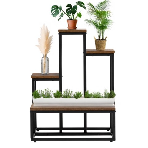 Kwietnik stojący metalowy piętrowy stojak na 6 kwiatów regał dąb rustykalny