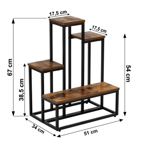 Kwietnik stojący metalowy piętrowy stojak na 6 kwiatów regał dąb rustykalny