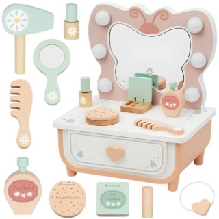 TOOKY TOY Drewniana Toaletka Motyl Akcesoria Lustro z Oświetleniem LED + Kosmetyki
