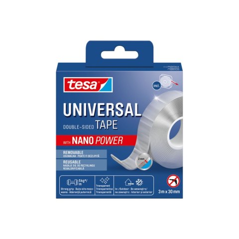 Taśma montaż.dwustr.nano power 3m:30mm transprentna