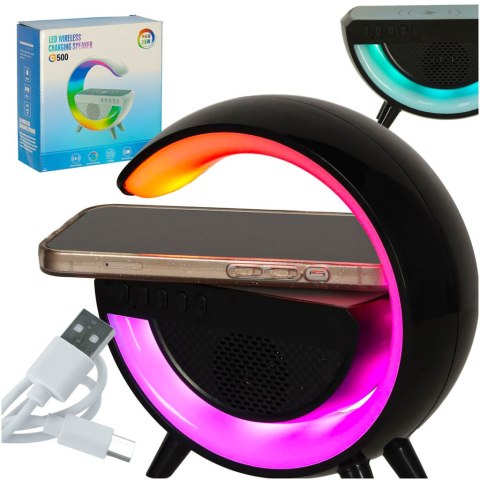 Lampka LED Gamingowa RGB głośnik ładowarka indukcyjna czarna