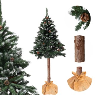 Choinka sztuczna na pniu 150 cm sosna diamentowa z szyszkami ośnieżona