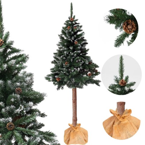 Choinka sztuczna na pniu 180 cm sosna diamentowa z szyszkami ośnieżona