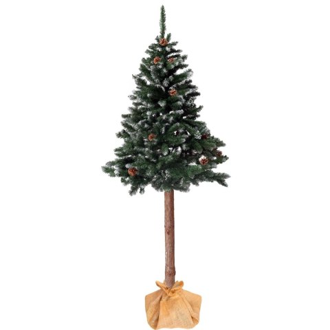 Choinka sztuczna na pniu 180 cm sosna diamentowa z szyszkami ośnieżona