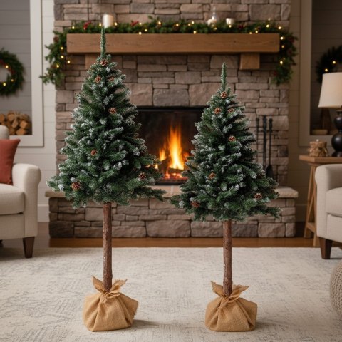 Choinka sztuczna na pniu 180 cm sosna diamentowa z szyszkami ośnieżona