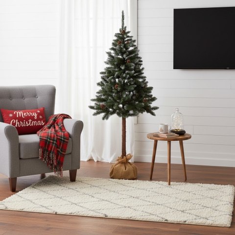 Choinka sztuczna na pniu 180 cm sosna diamentowa z szyszkami ośnieżona