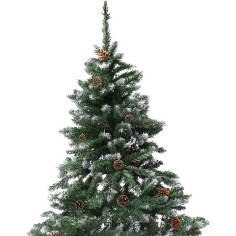 Choinka sztuczna na pniu 180 cm sosna diamentowa z szyszkami ośnieżona