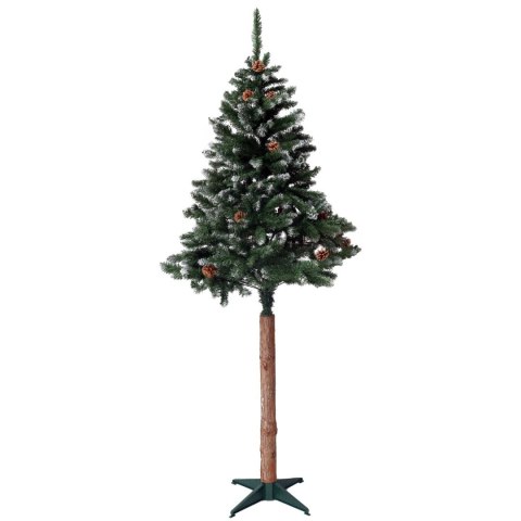 Choinka sztuczna na pniu 180 cm sosna diamentowa z szyszkami ośnieżona