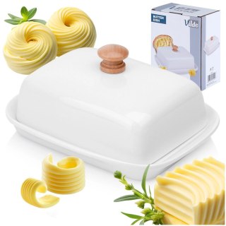 Maselniczka z Pokrywką Pojemnik na Masło Biały Ceramiczny VILDE 16x12,5 cm