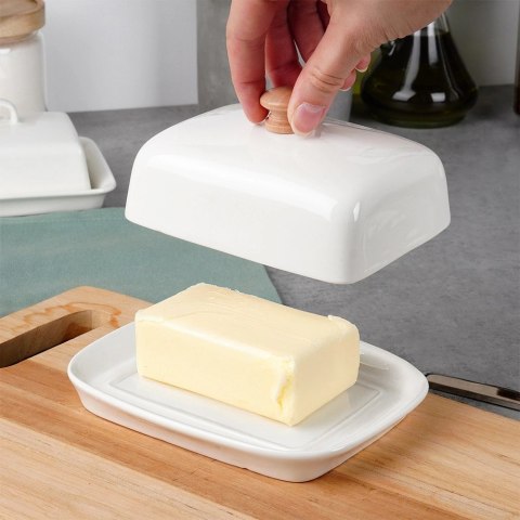 Maselniczka z Pokrywką Pojemnik na Masło Biały Ceramiczny VILDE 16x12,5 cm