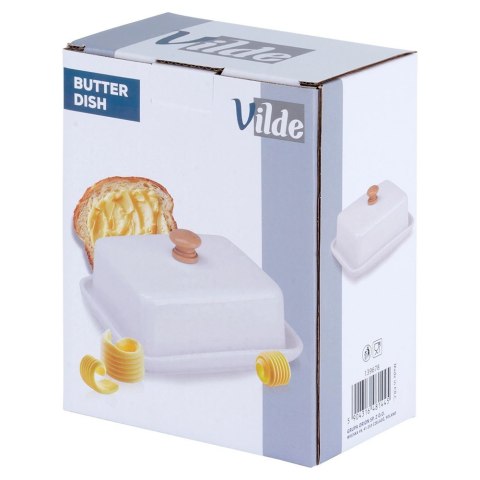 Maselniczka z Pokrywką Pojemnik na Masło Biały Ceramiczny VILDE 16x12,5 cm