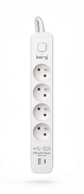 Listwa zasilająca KERG z wyłącznikiem-4 gniazda USBC+USBA 16A 1,5m