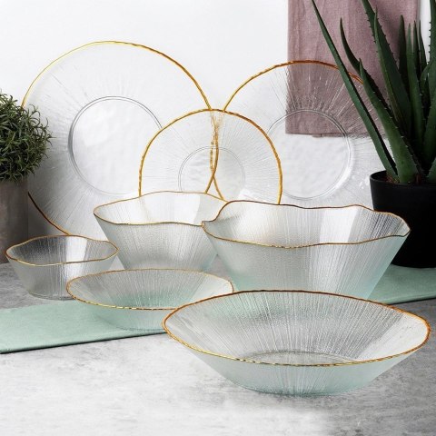 Patera Talerz Obiadowy Płytki Szkło Złoty VILDE 30 cm Kryształ
