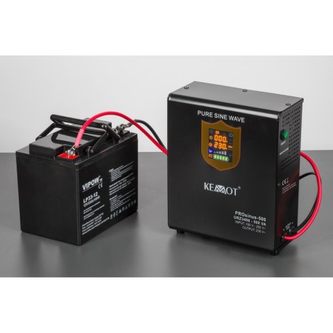 Zasilacz awaryjny naścienny KEMOT PROsinus-500 przetwornica z czystym przebiegiem sinusoidalnym i funkcją ładowania 12V 230V 5