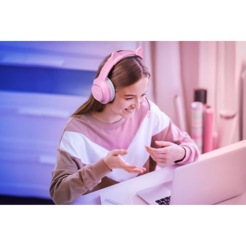 Gamingowe słuchawki nauszne dla dzieci Kruger&Matz Gamer Kids, kolor różowy