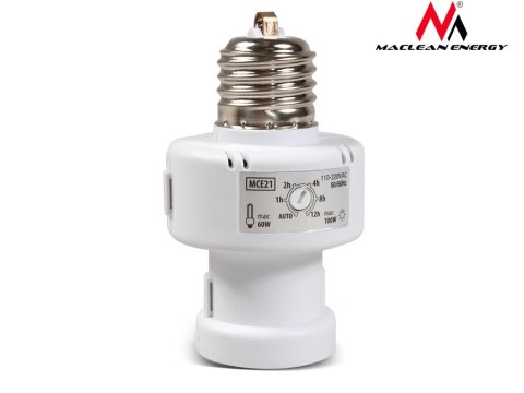Oprawa żarówki Maclean, E27, max. 100W, z czujnikiem zmierzchu, timer, kolor biały, MCE21W