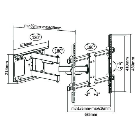 Uchwyt do ściany Kruger&Matz do LED TV 37-70 cali (regulacja w pionie i w poziomie)