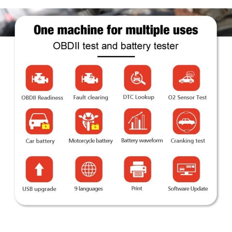 Miernik diagnostyczny, skaner OBD2, tester baterii Konnwei KW681