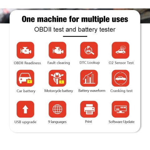 Miernik diagnostyczny, skaner OBD2, tester baterii Konnwei KW870