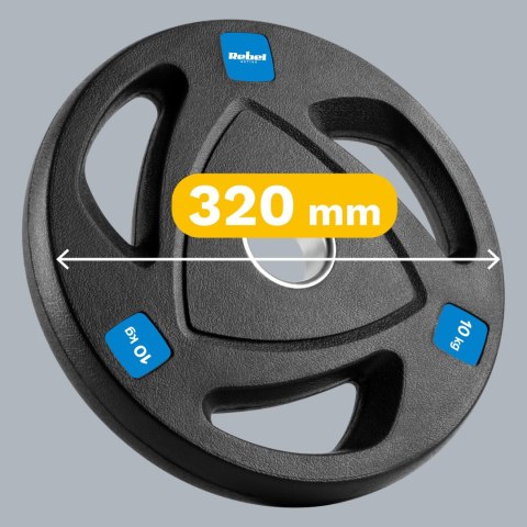 Obciążenie żeliwne olimpijskie gumowane zestaw 2x10kg, otwór 51mm , REBEL ACTIVE