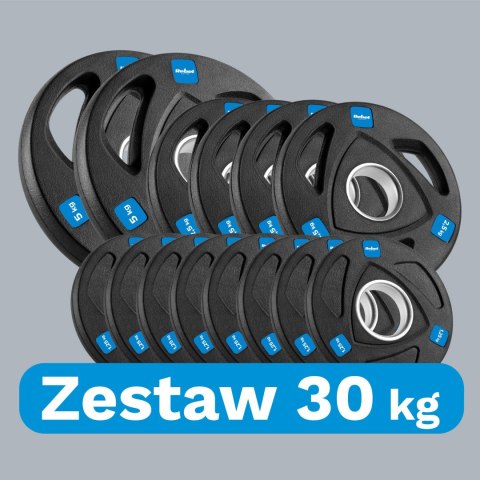 Obciążenie żeliwne olimpijskie gumowane zestaw 30kg ( 8x1.25kg + 4x2.5kg + 2x5kg ), otwór 51mm , REBEL ACTIVE